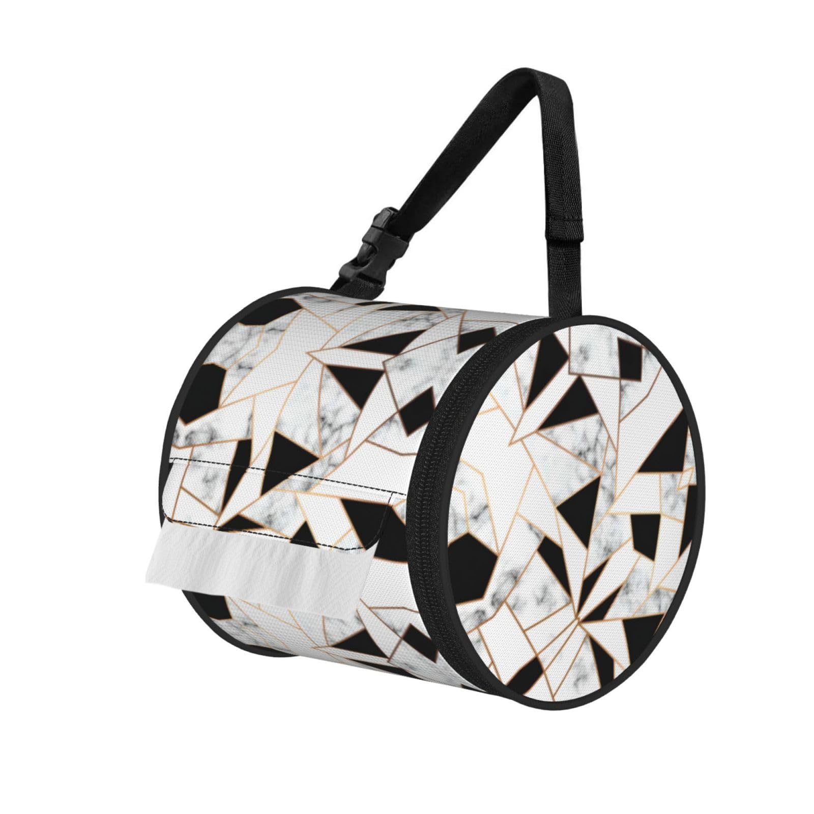 Black and White Marble Texture Printed Toilet Paper Holder Bag, Adjustable Strap Roll Paper Organizer for Car Kitchen Outdoor