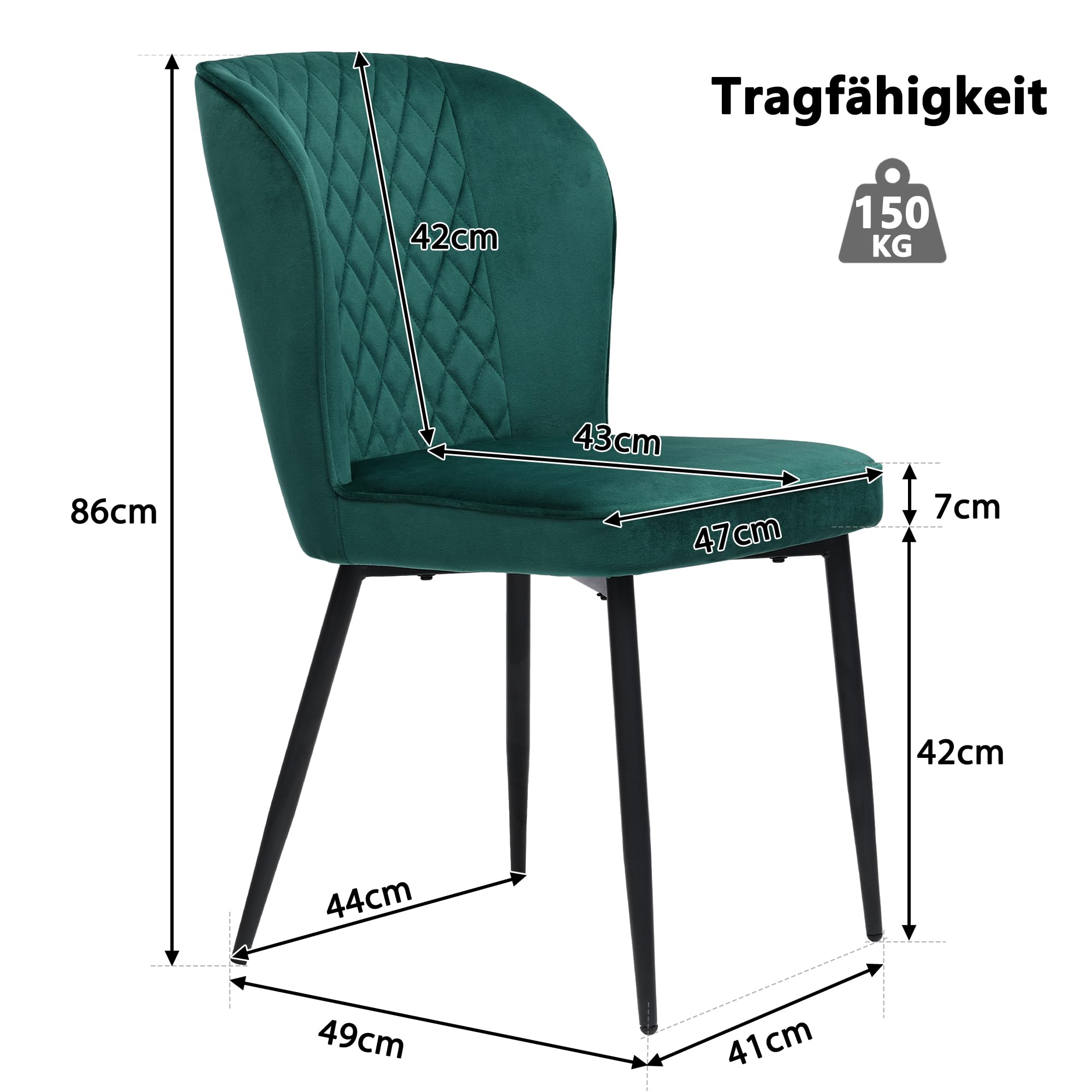 Set di 4 sedie da pranzo, moderne sedie imbottite in velluto con struttura in metallo, mobili eleganti per la casa per sala da pranzo, design elegante