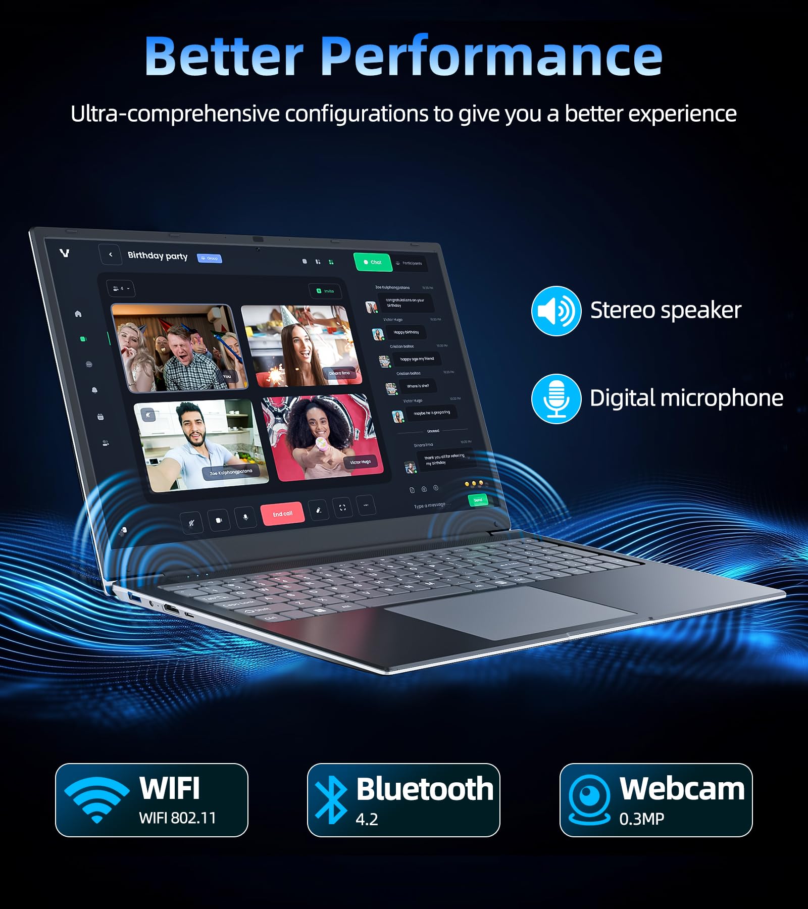 Laptop 17.3 Pollici 4GB RAM 128GB SSD ROM Laptop FHD IPS, 2x USB 3.2, Bluetooth 4.2, Dual Band WiFi, Expandable Memory 512GB TF 7000mAh