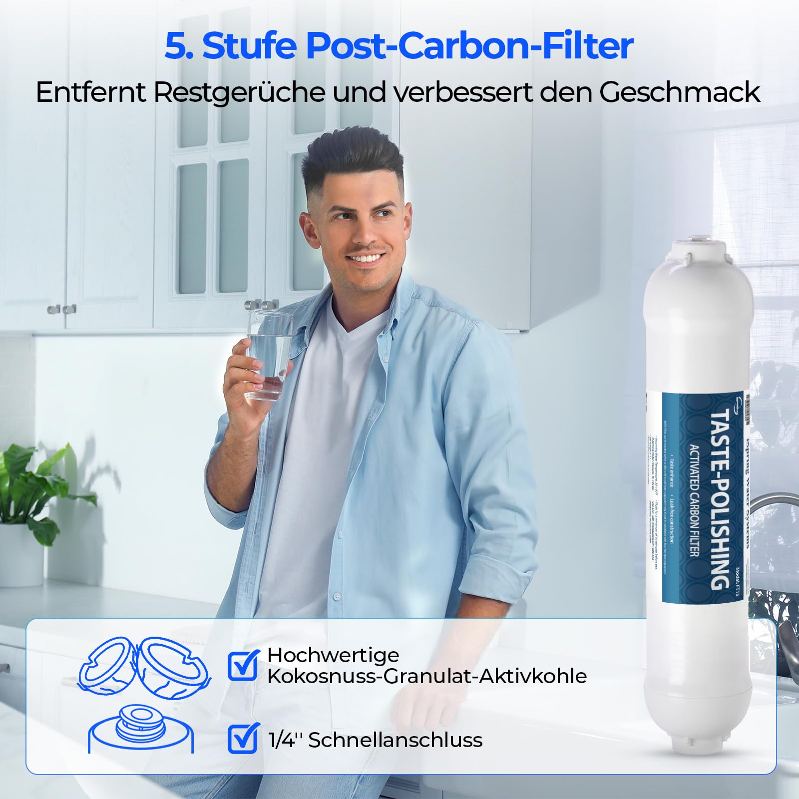 iSpring F9K 1 Jahre Umkehrosmose Wasserfilter Ersatzkartuschen-Set für 6-stufige alkalische Mineral-RO-Filtrationssysteme, ohne Membran, weiß