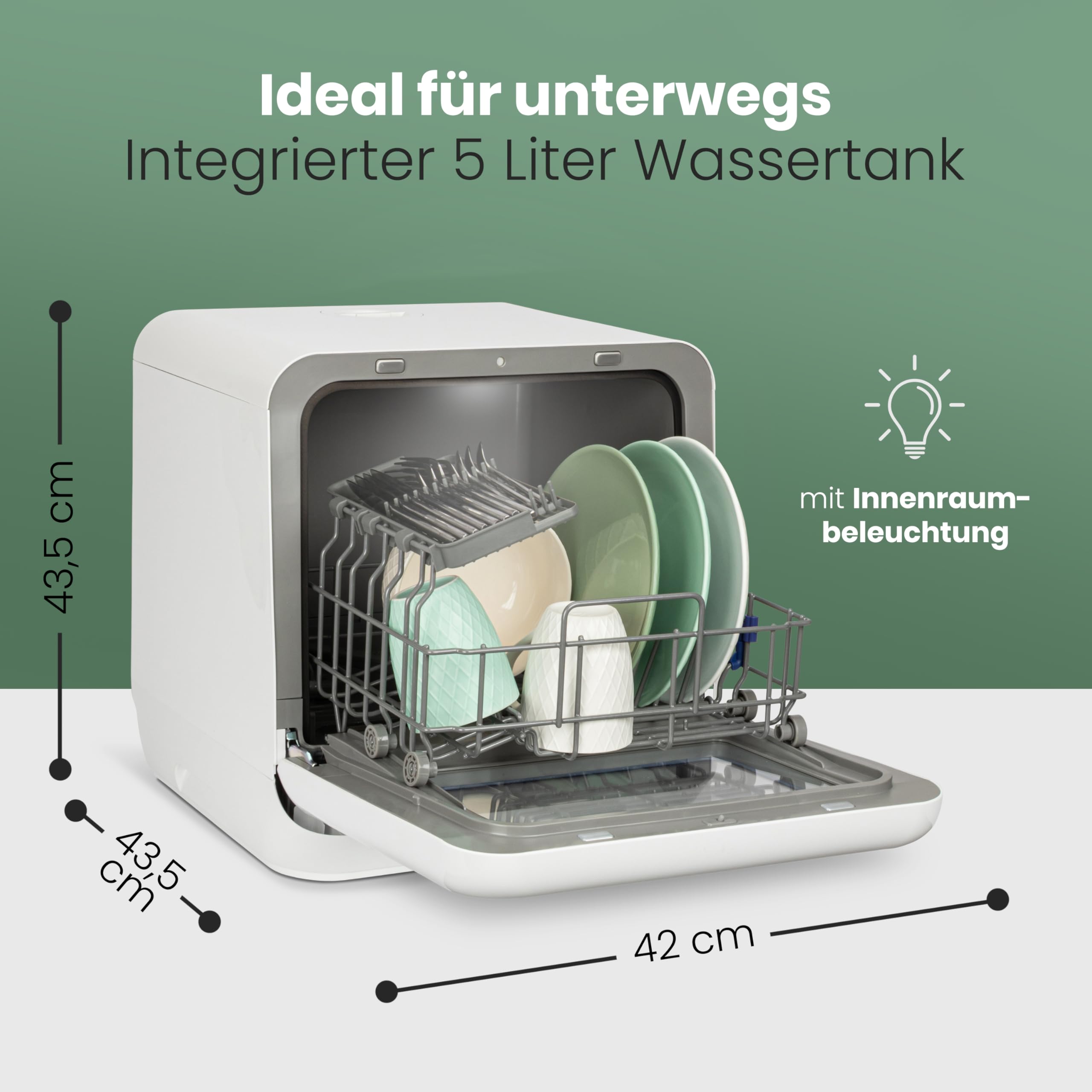 Bomann TSG 5701 Tischgeschirrspüler Mini Spülmaschine 5 Programme 5L Wassertank ohne Wasseranschluss