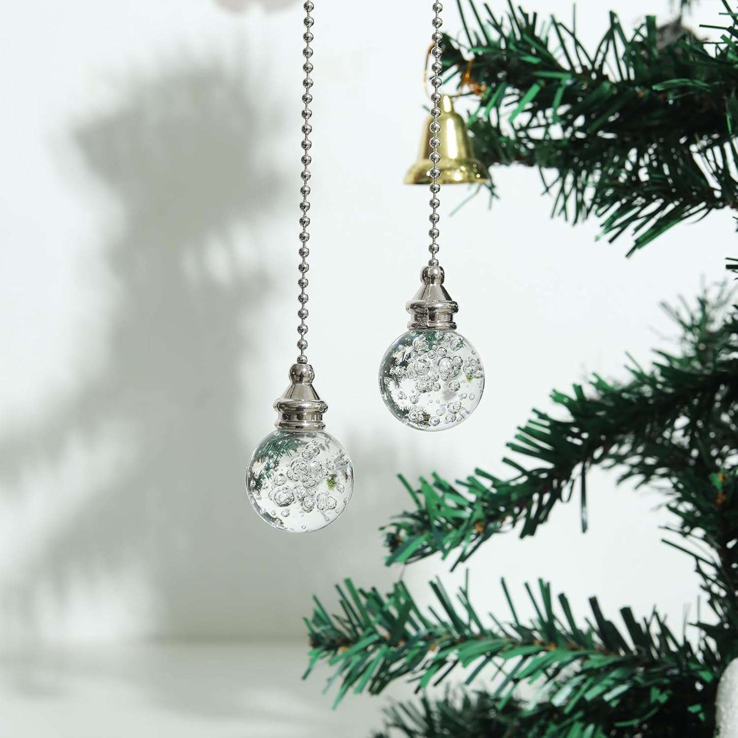 2pcs Clear Crystal Ceiling Fan Pull Chain Crystal Bubble Ball 30mm Dazzling Pull Chain Extension with Connector for Ceiling Light Fan