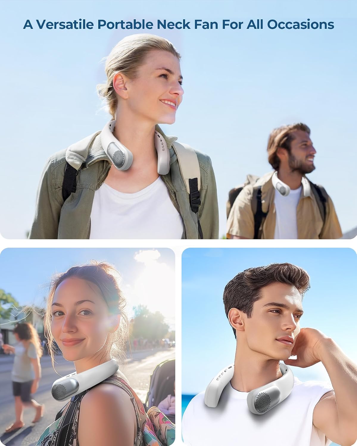 Portable Neck Fans that Blow Cold Air, 3 Speed Settings, Wearable Bladeless Neck Fan, Rechargeable 360°Personal Fan Neck Cooler with 4000mAh Battery, Lightweight and Quiet–Birthday Gift for Women
