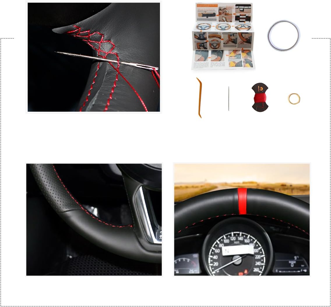 MEWANT Steering Wheel Covers for Mazda 3 2017-2018 Mazda 6 2017-2018 CX-3 2018-2019 CX-5 2017-2019 CX-9 2016-2019 for Toyota Yaris 2019 Hand-Stitched Leather Steering Wrap