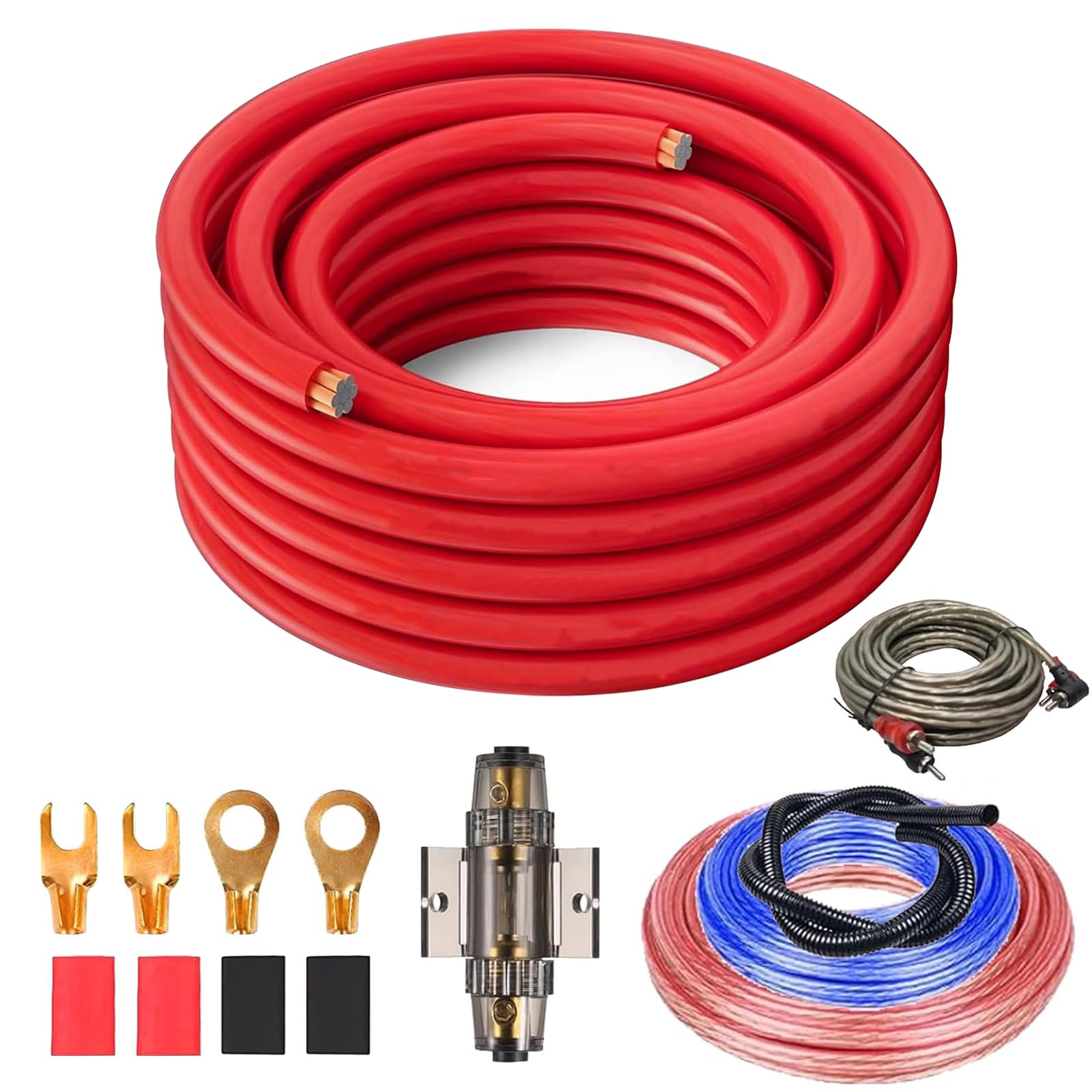 Kit de Câblage Amplificateur, 4GA Amplificateur Haut Parleur Voiture Câble Alimentation Ampli Voiture Câble pour Caisson de Basses, Câblage Amplificateur de Voiture pour La Plupart des Voitures
