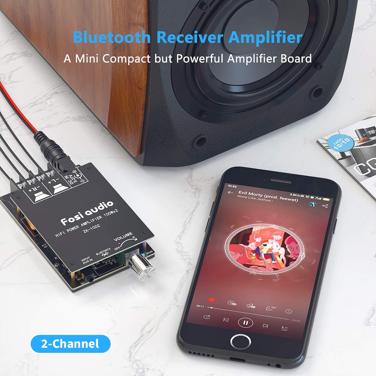 Fosi Audio ZK-1002 Bluetooth 5.0 Stereo Audio Receiver Amplifier Board 2 Channel Mini High Power Digital AUX Amp Module for Home Passive Speakers TPA3116D2 100W x 2