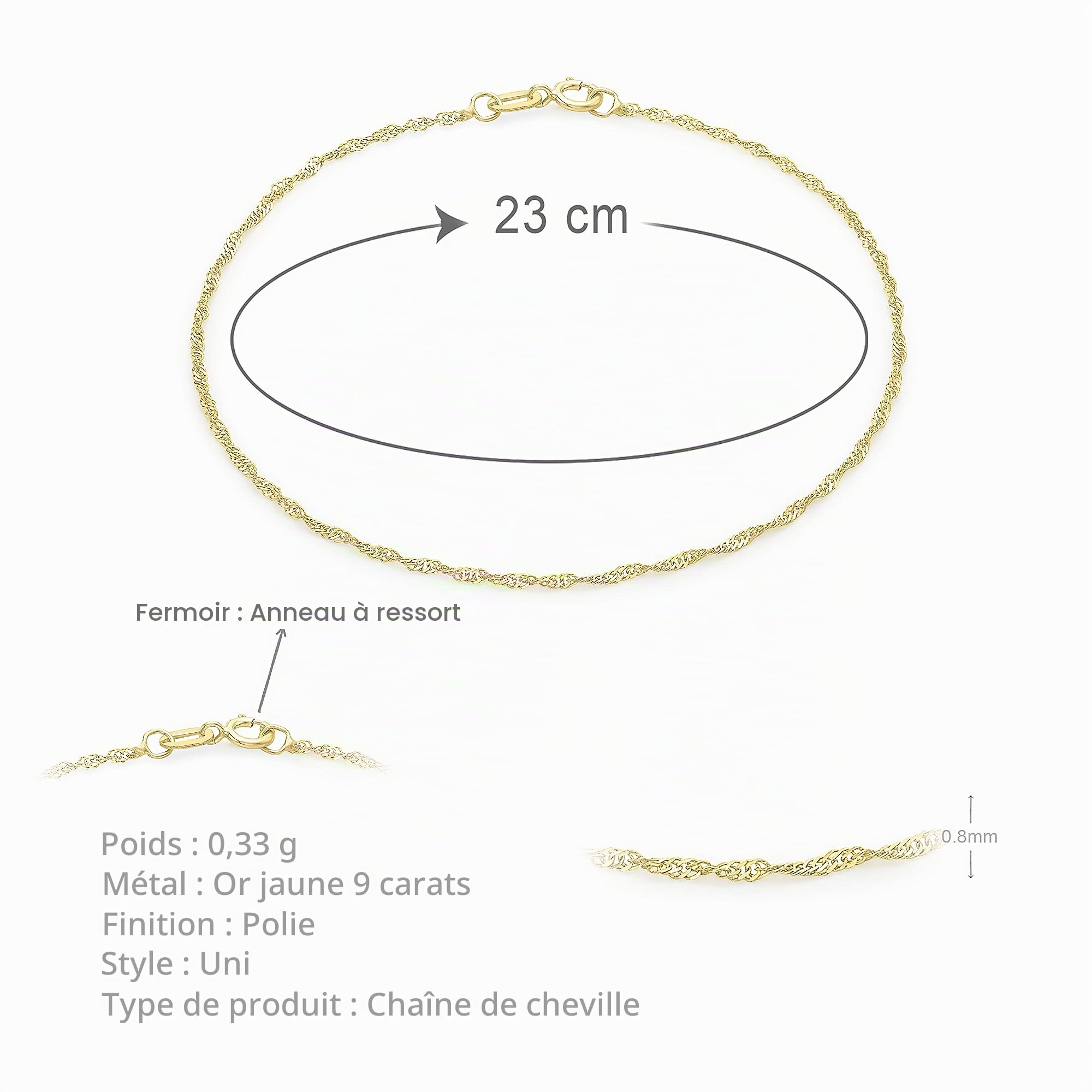 Carissima Gold - Maille Corde Bracelet de Cheville Femme - 9 cts Or 375/1000