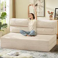 Sofá-cama dobrável, cadeira conversível com colchão dobrável Pilow, sofá 2 em 1, poltrona dobrável, portátil, cama, sofá, sala de estar, quarto (bege, queen)