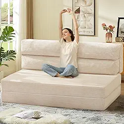 Sofá-cama dobrável, cadeira conversível com colchão dobrável Pilow, sofá 2 em 1, poltrona dobrável, portátil, cama, sofá, sala de estar, quarto (bege, queen)