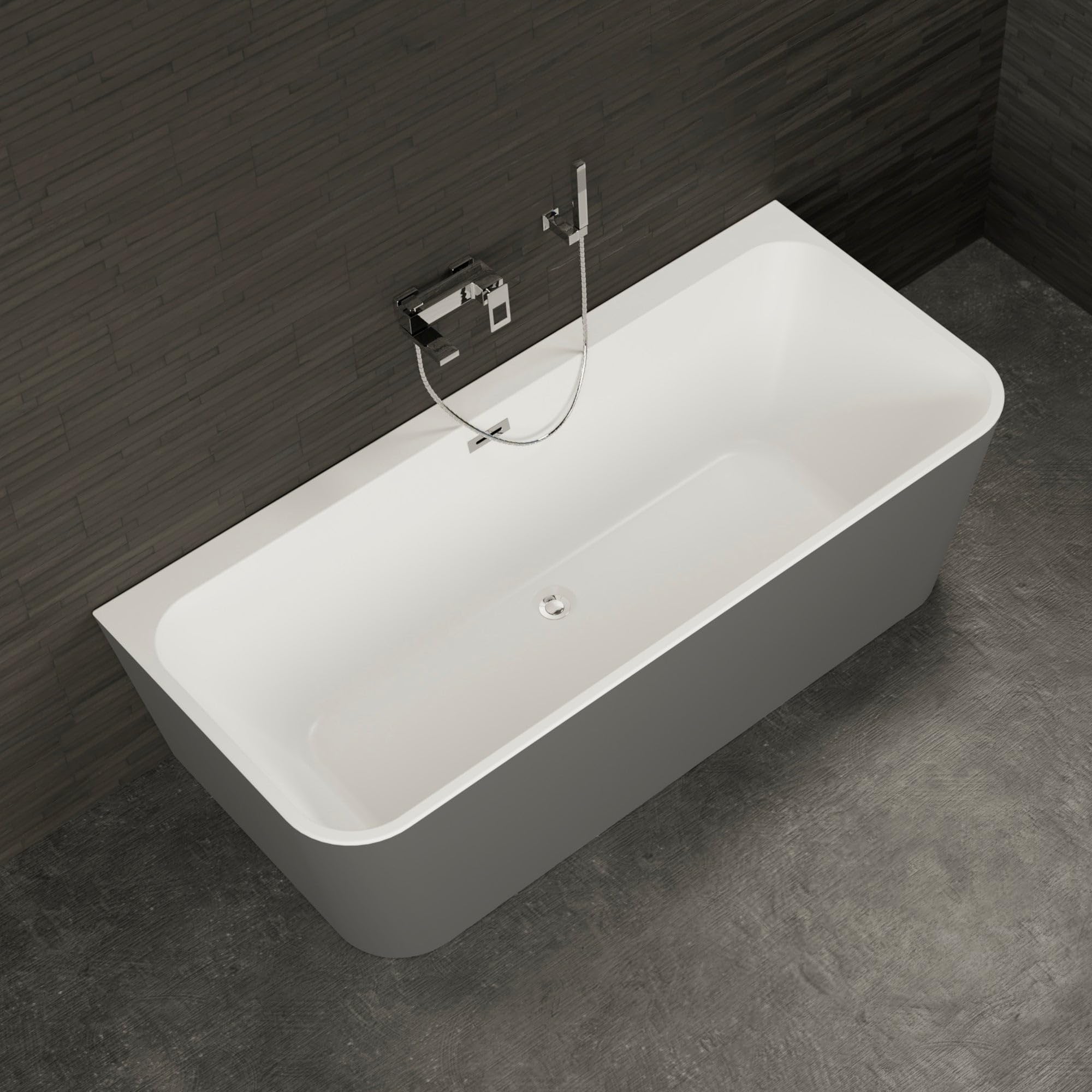 SPALINA Mint 160 Grise - Bañera Semi-exenta Mural L. 160 x l. 75 cm