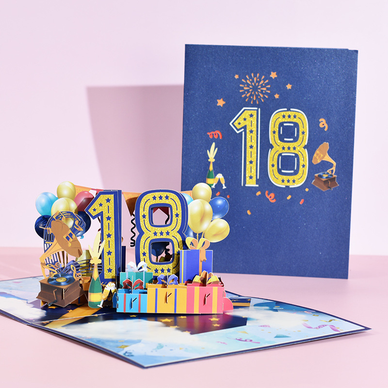 Biglietto Di Auguri 18° Compleanno WBdesignz "Golden 18", Formato DIN A6, Con Busta Kraft, Carta Premium 300g/m²