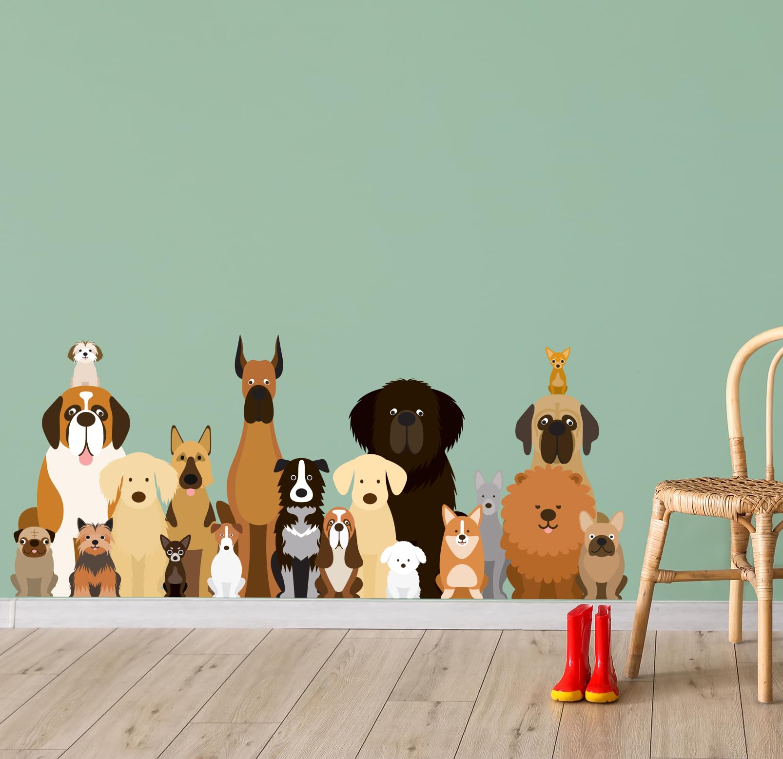 Dog Wall Sticker - Big Group of Dogs Decal Wall Art (60cm Width x 25cm Height)
