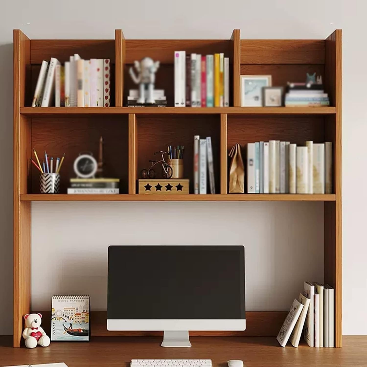 Lshtshf-ou Wood Desktop Bookshelf Organizer, Display Shelf Rack For Office Kitchen(Brown,L70cm)