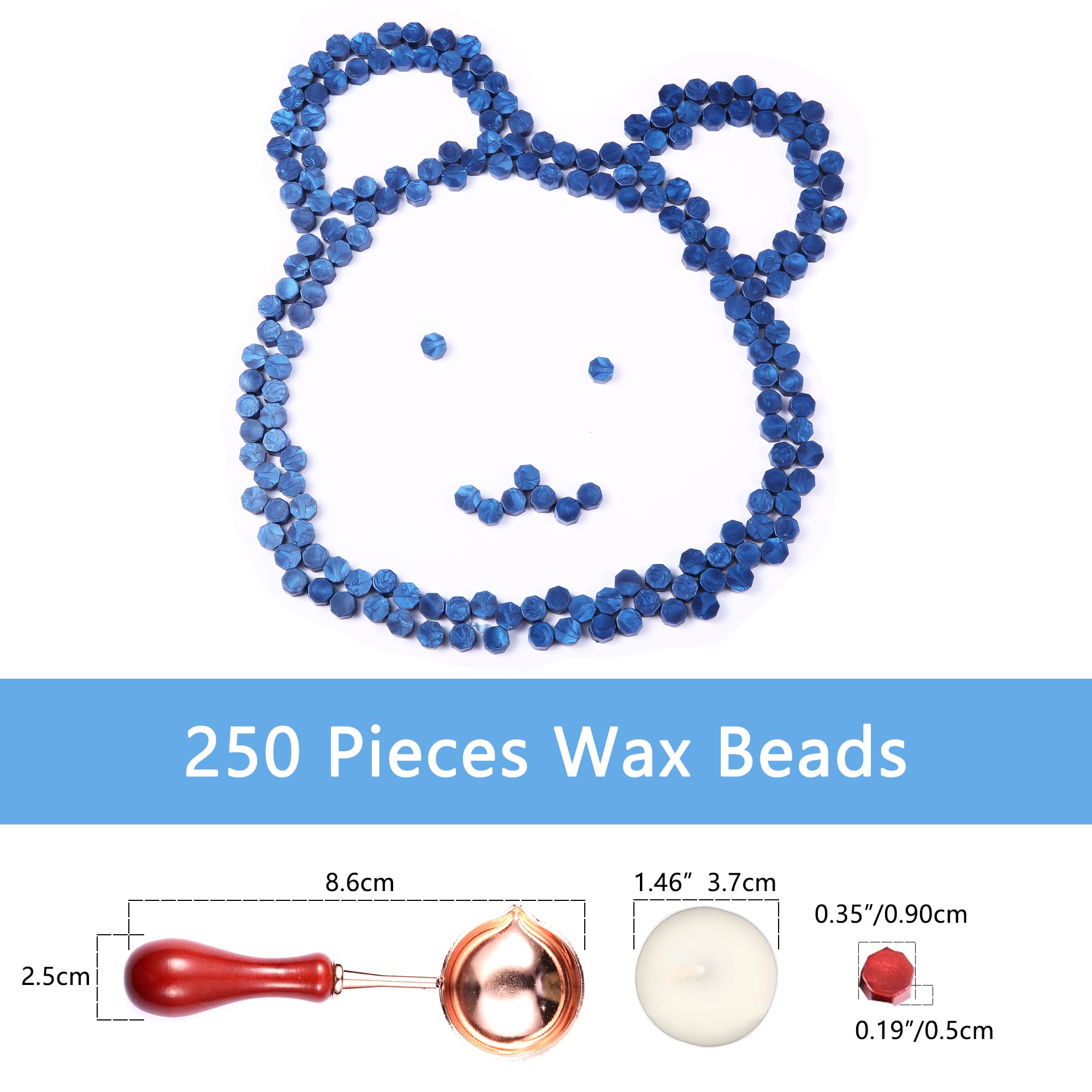 Comealltime 248-Piece Octagonal Sealing Wax Set including 2 Tea Lights & 1 Melting Spoon - Sea Blue, oceanblue - Image 2