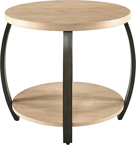 Miniatura 3 de MODERION Mesa auxiliar con estante de almacenamiento, mesa auxiliar de sofá industrial, mesa de teléfono redonda de 2 niveles, 23.6 pulgadas de
