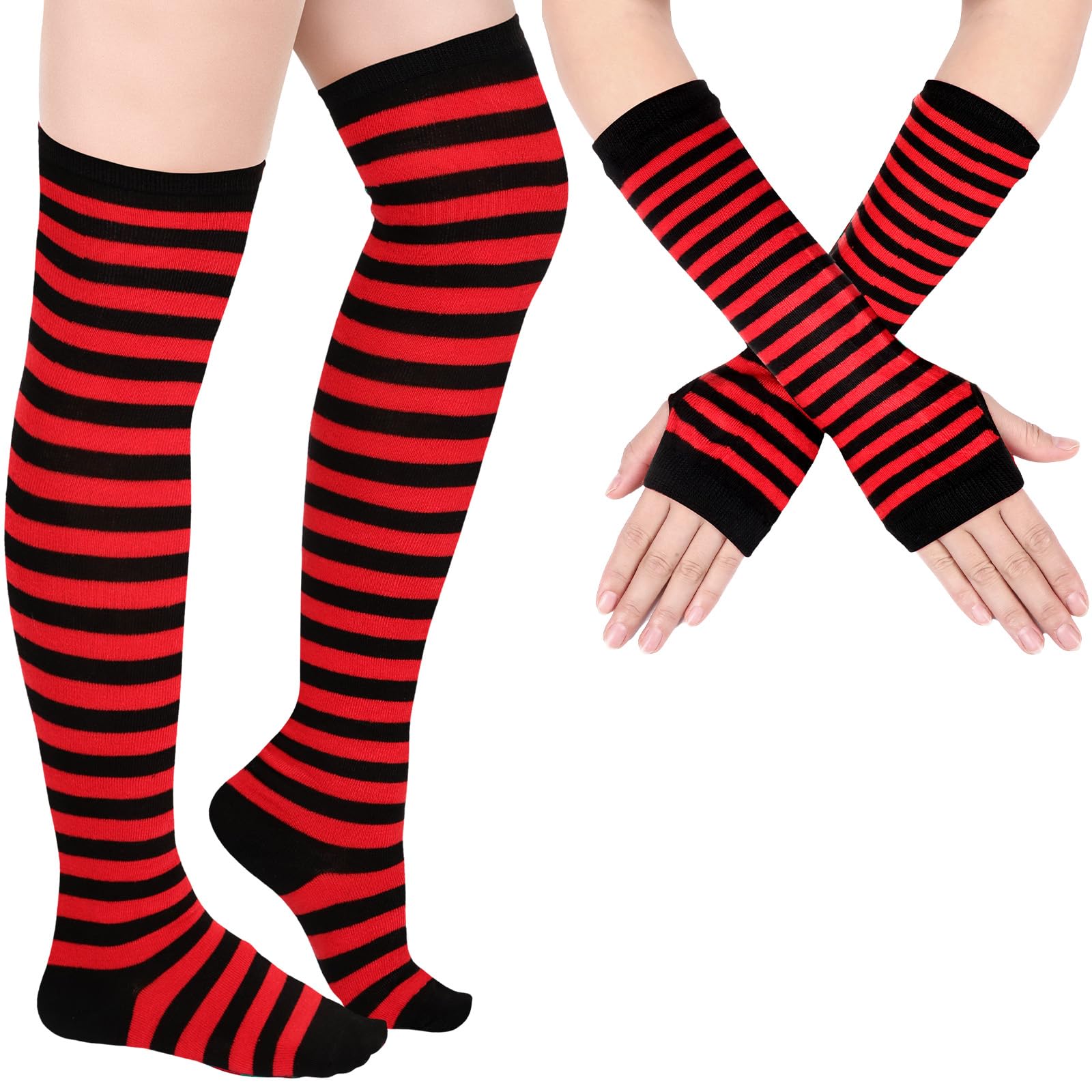 Geyoga Striped Arm Leg Warmers Set Fingerless Gloves