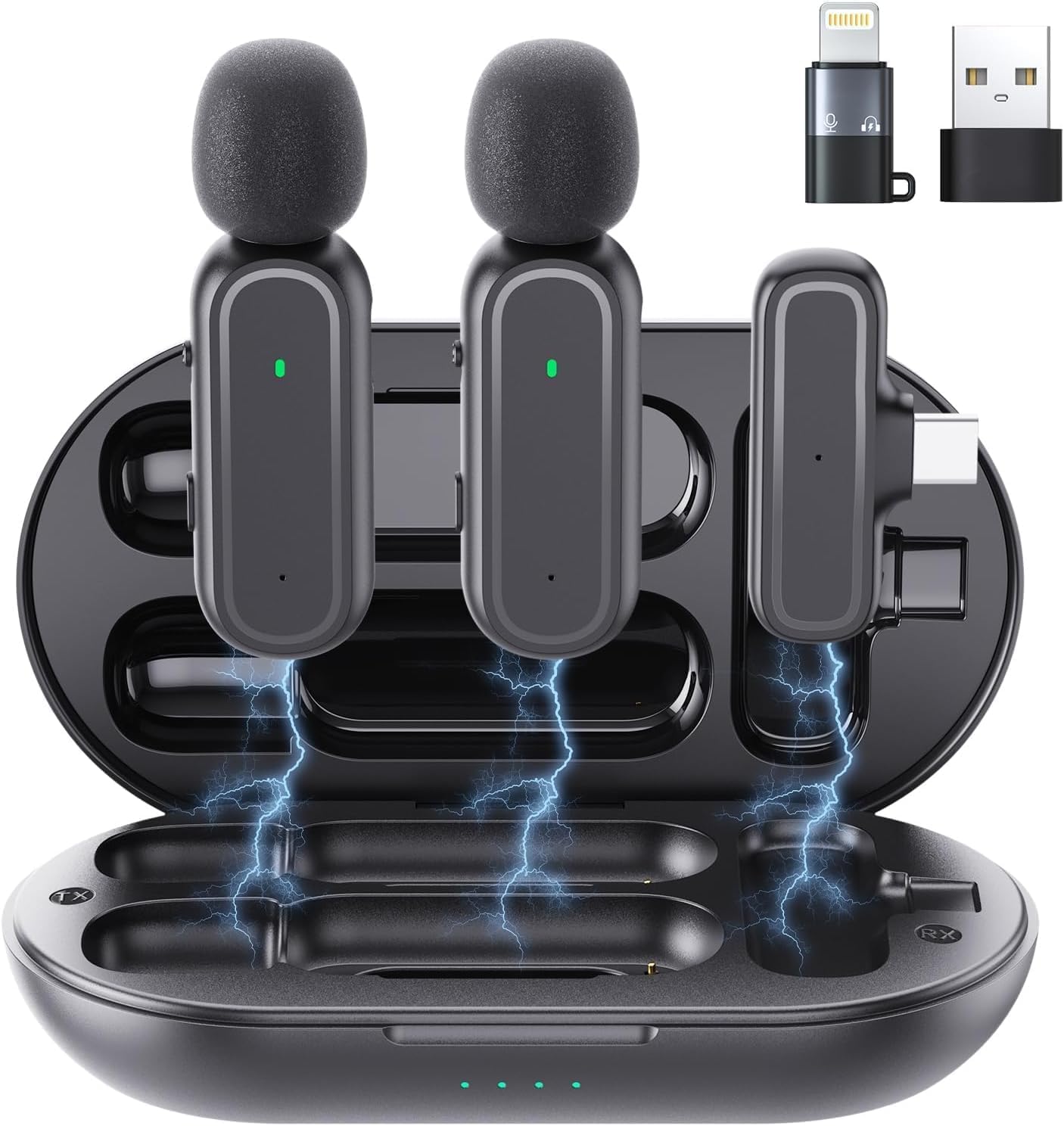 Microfono Wireless per iPhone/Android/iPad - Microfono Lavalier con Custodia di Ricarica 42H, Riduzione Rumore, 65FT Portata - Mini Microfono per Video Social, YouTube, TikTok, Vlog, Live