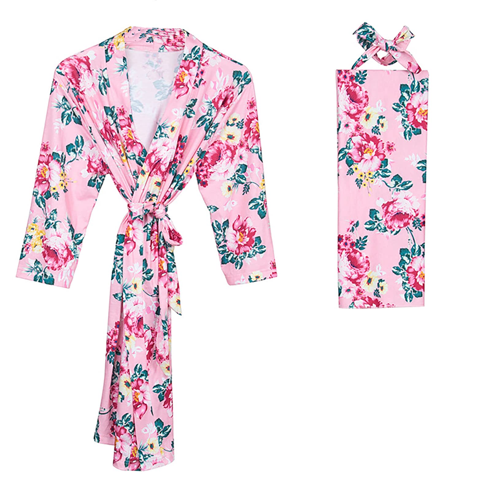 Petyoung 3pcs Maternity Robe Matching Baby Swaddle Blanket Set