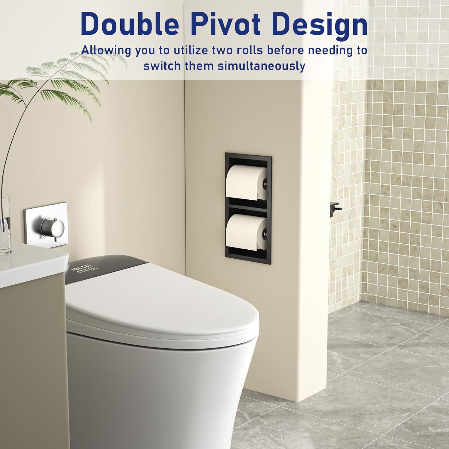 Recessed Toilet Paper Holder, Double Roll Toilet Tissue Holder for Bathroom Remodel, in Wall Toilet Paper Niche Modern Style (Matte Black)