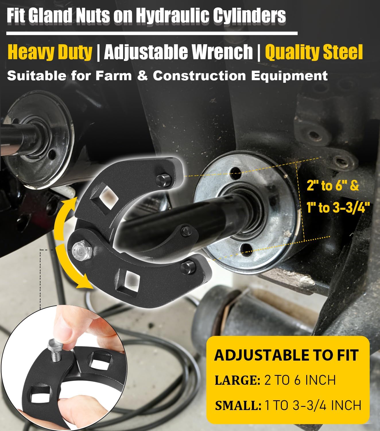 Camoo 2 pcs Adjustable Gland Nut Wrench Set 1266 & 7463 Universal Hydraulic Cylinder Spanner Wrench Adjustable, Remove & Install Gland Nuts For Most Farm and Construction Equipment