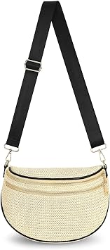 Summer Straw Bum Bag for Women, Woven Crossbody Fanny Pack with Adjustable Strap, Lightweight Vacation Waist Bag