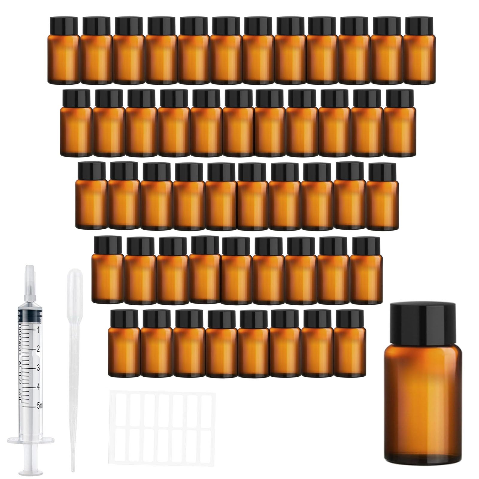 Ambar Frasco Cuentagotas Cristal 2ml 50 Piezas, Recipientes Aceites Esenciales, Mini Botellas Perfume