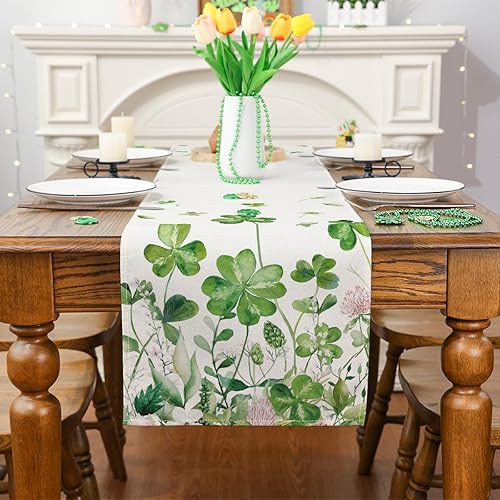 Miniatura 2 de Siilues Camino de mesa del día de San Patricio trébol de la suerte decoración del día de San Patricio trébol verde decoración de mesa de primavera y