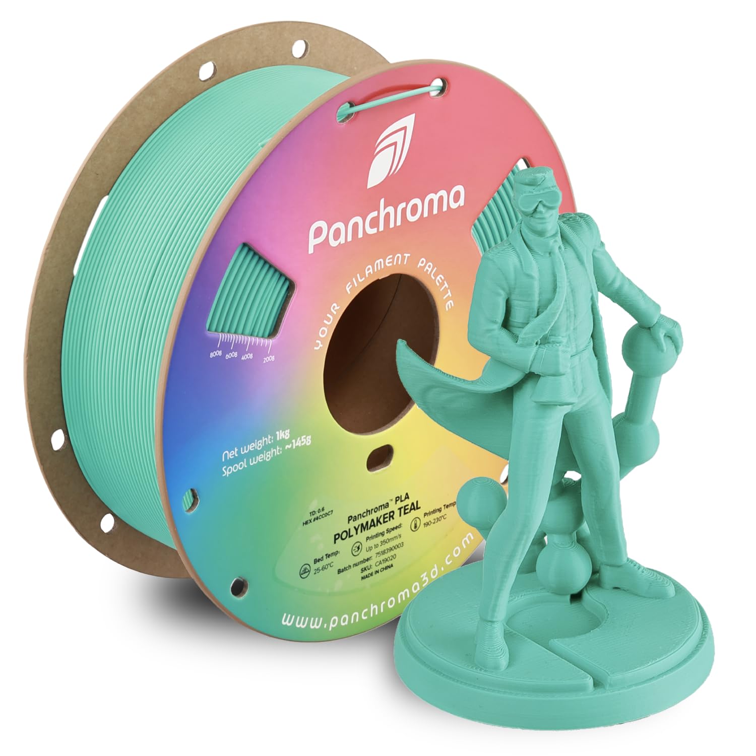 Panchroma PLA Polymaker Teal 3D Printer Filament, 1.75mm, 1kg Spool, Easy to Print, High Speed Printing, Tangle Free, AMS Compatible, Perfect for Toys