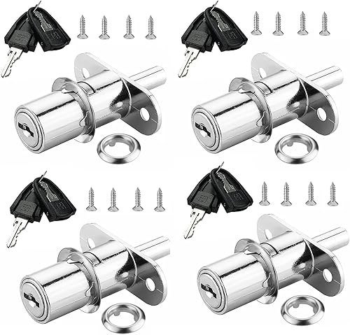 105 - Cerradura de émbolo para puerta corrediza con 2 llaves (paquete de 4 unidades de 0.7 x 1.2 pulgadas de largo) con igual llave