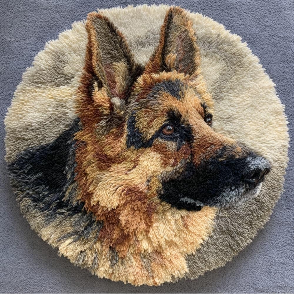 WallustrioaW Round Latch Hook Rug Kits Dog for Adults and Starter 50 * 50Cm