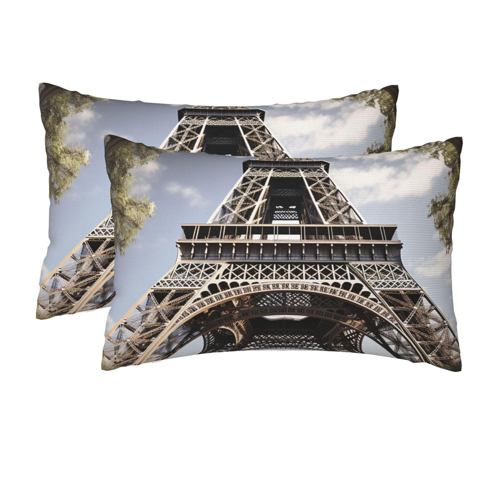 2 Pack Queen Pillow Cases with Hidden Zipper, Soft Breathable Pillow Covers for Hair and Skin, Eiffel Tower French Paris Monument Pillowcases 20"x30" Bed Pillow Protectors Cover for Sleeping Gifts