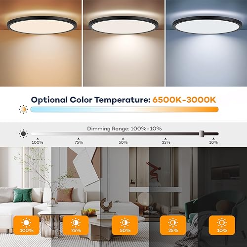 Miniatura 9 de BLNAN - Lámpara de techo LED de montaje empotrado con control remoto, 15.4 pulgadas, 36 W, 3000 K-6500 K, lámpara de techo con cable de perfil bajo