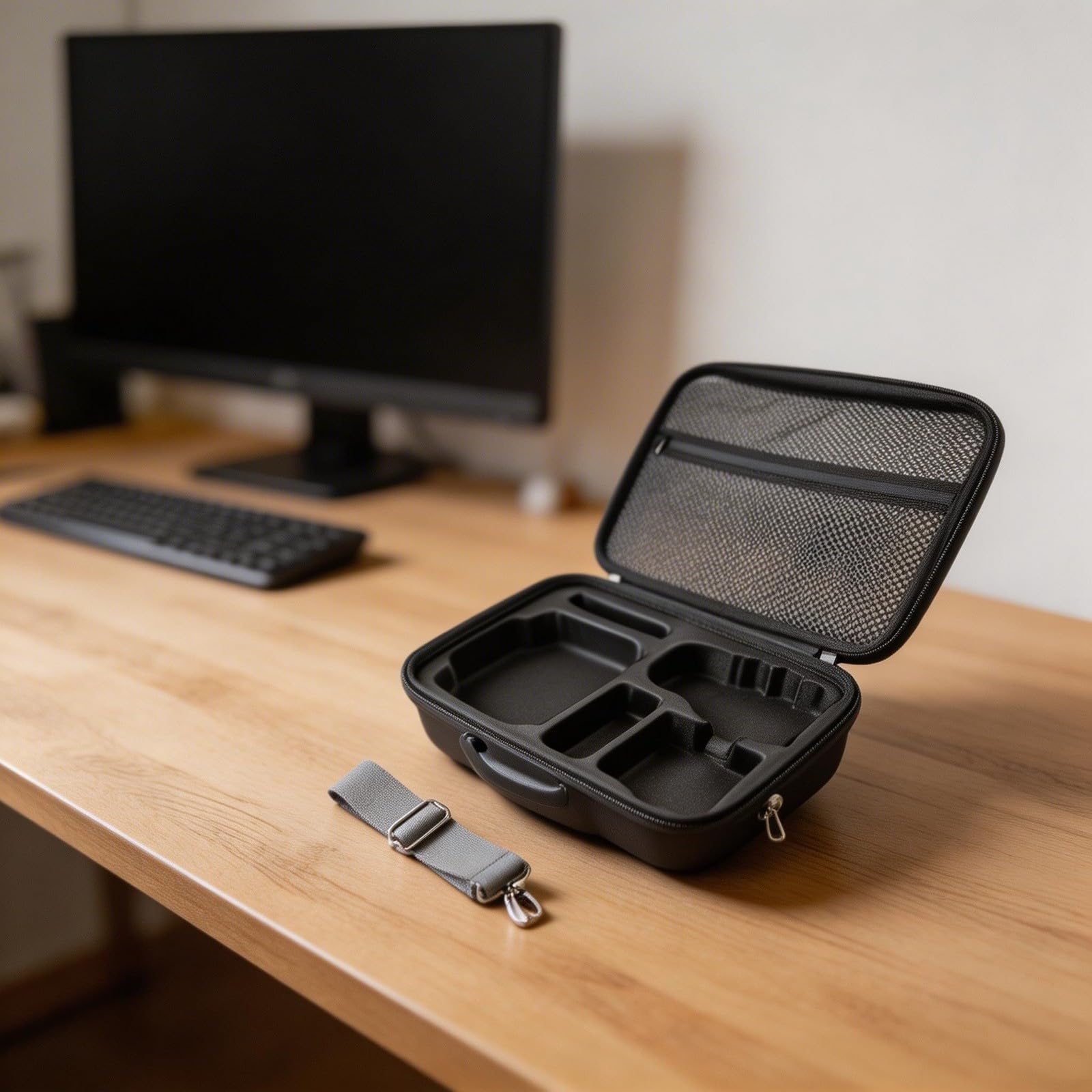 Bolsa de transporte para DJI para Mini 5 Pro, bolsa de almacenamiento de material de poliuretano en gris, funda compacta con compartimentos para accesorios, baterías y cables, dimensiones 35,5 x 9,2 x