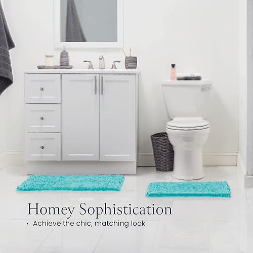 Miniatura 7 de Juego de 2 alfombras de baño de felpilla, antideslizante, con respaldo de goma, ultra absorbente, 30 x 20 + 24 x 17 pulgadas