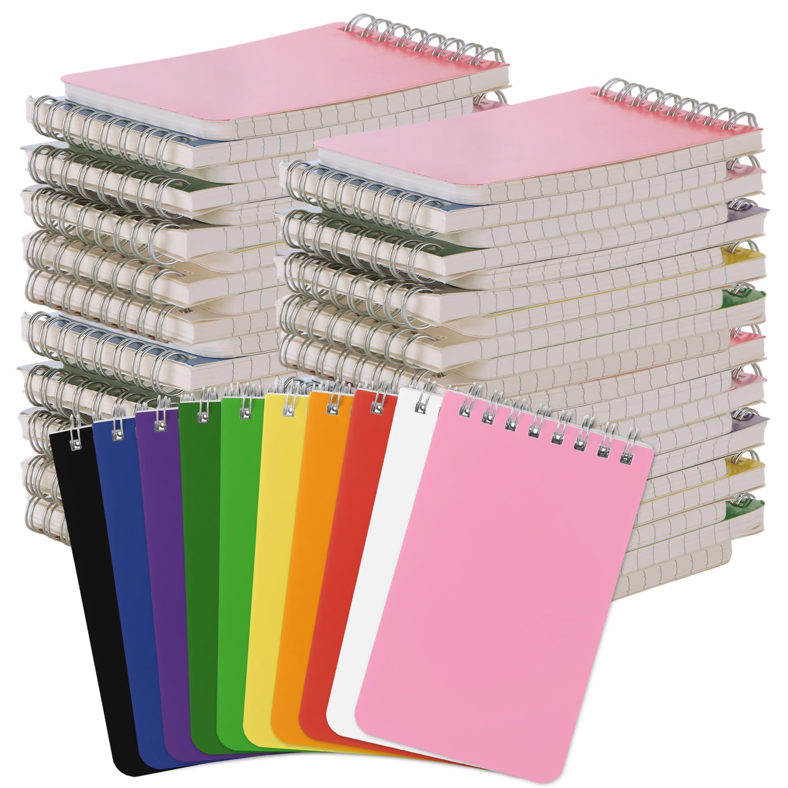60 Packs 3x5 Inch Small Pocket Notebook, 10 Colored 60 Sheets Spiral Notebooks Mini Pocket Size Memo Notepads with Lined Pages for Home, School, Office, Work