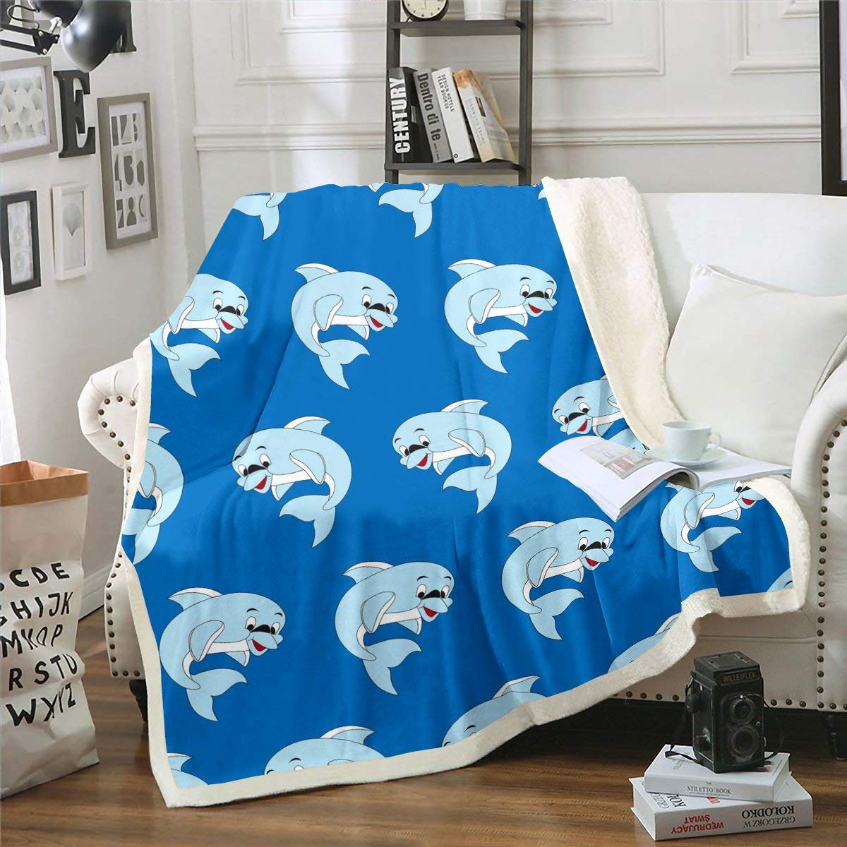 Loussiesd - Coperta Pile Delfino Morbida, Plaid Sherpa Letto Divano Con Fantasia Oceano Marino, Coperta Subacquea Peluche, 127x152 Cm