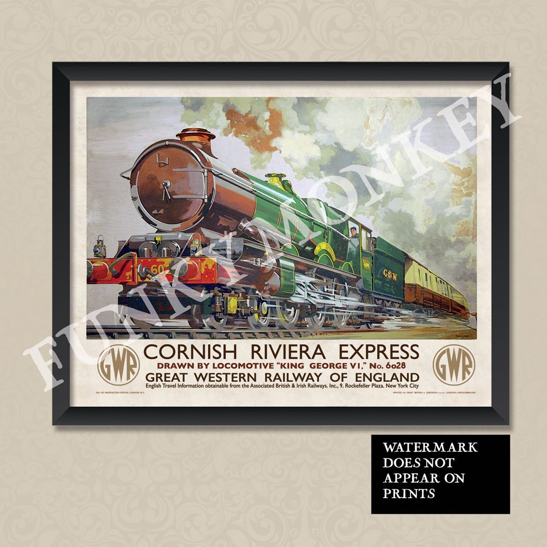 Funky Monkey House Vintage Retro Railway Travel Poster - Cornish Riviera GWR Train - A4