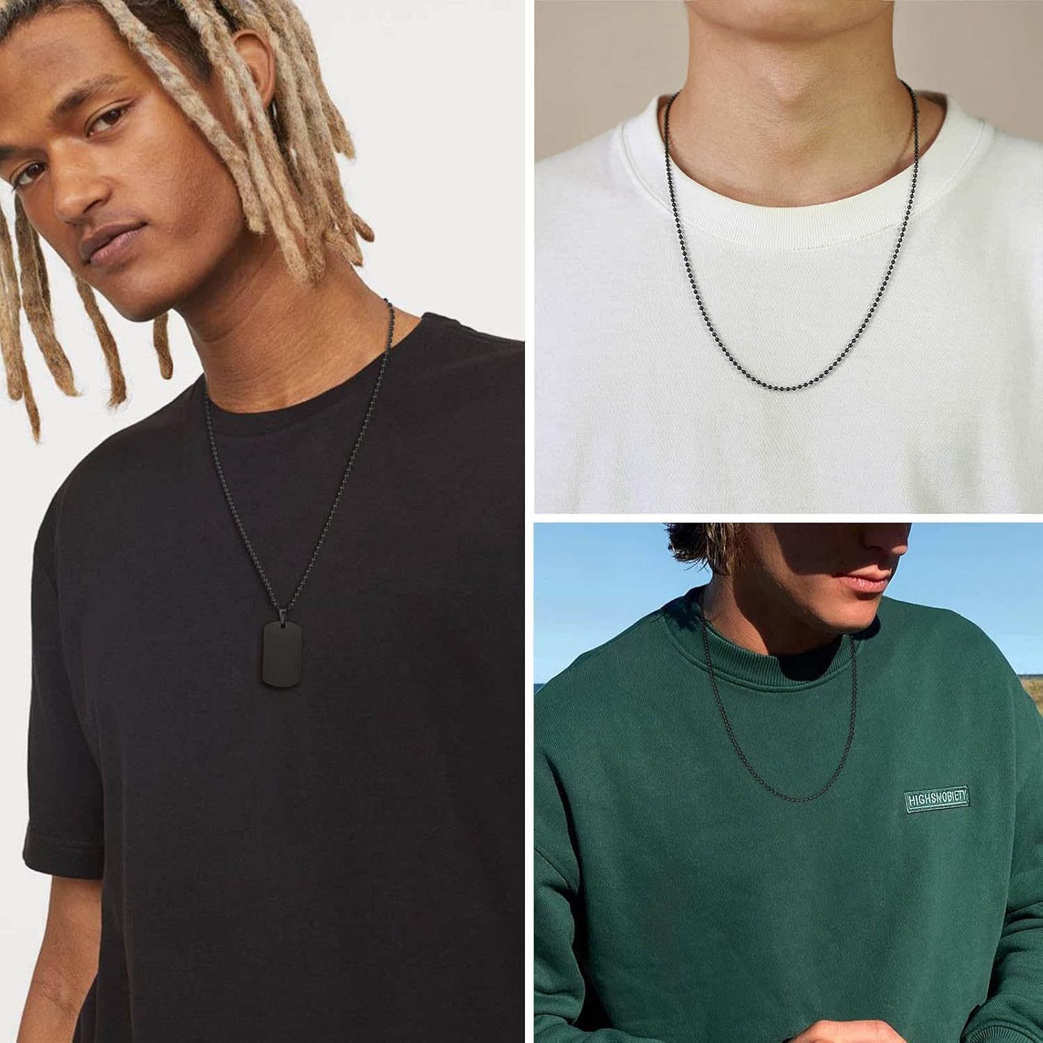 VNOX Dog Tag Chain Necklace - Stainless Steel Military Dog Tag Chain for Men Women Bead Ball Necklace 20-30 Inches - Image 2