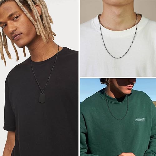 Miniatura 2 de VNOX Collar de cadena para perro, cadena militar de acero inoxidable para hombres y mujeres, collar de bolas de cuentas de 20 a 30 pulgadas