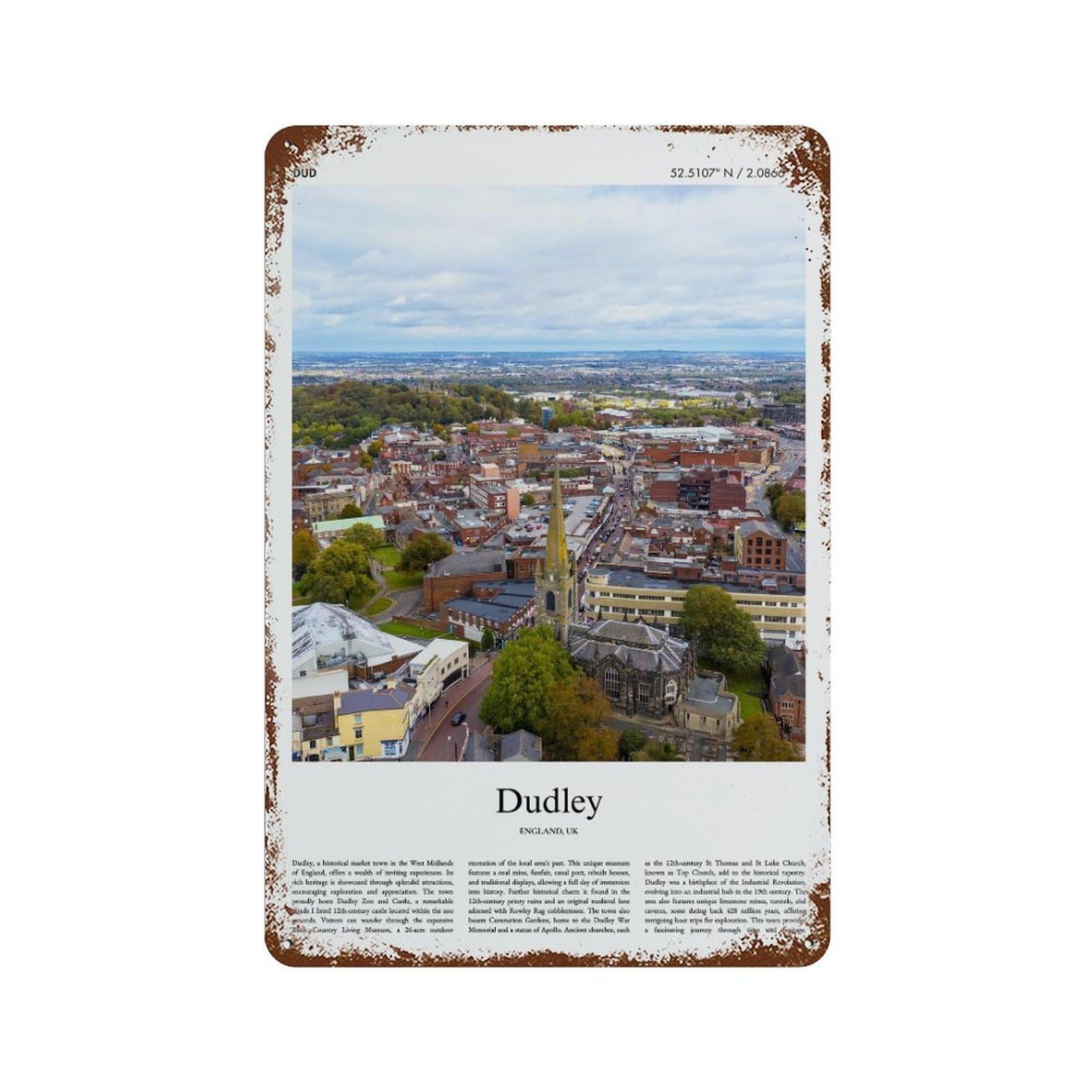xiaoxiaoshen Dudley England UK City Scenery Wall Decor Art Metal Tin Poster Modern Home Decor Art Home Bar Shop Decorations Vintage Sign 30x20cm