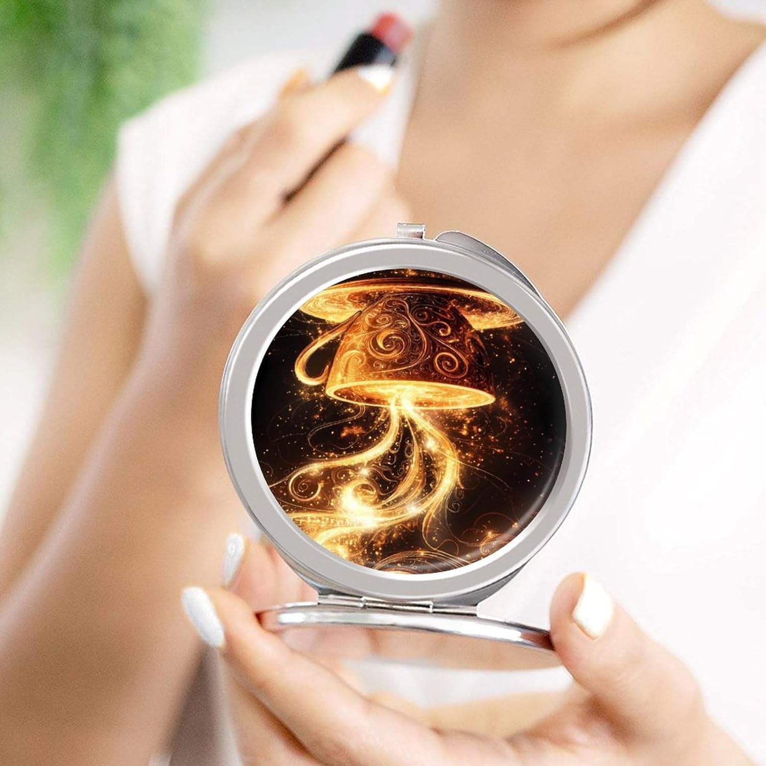 Magices Coffee Compact Makeup Mirror Mini Foldable Cosmetic Mirror Portable Travel Mirror for Purse Pocket