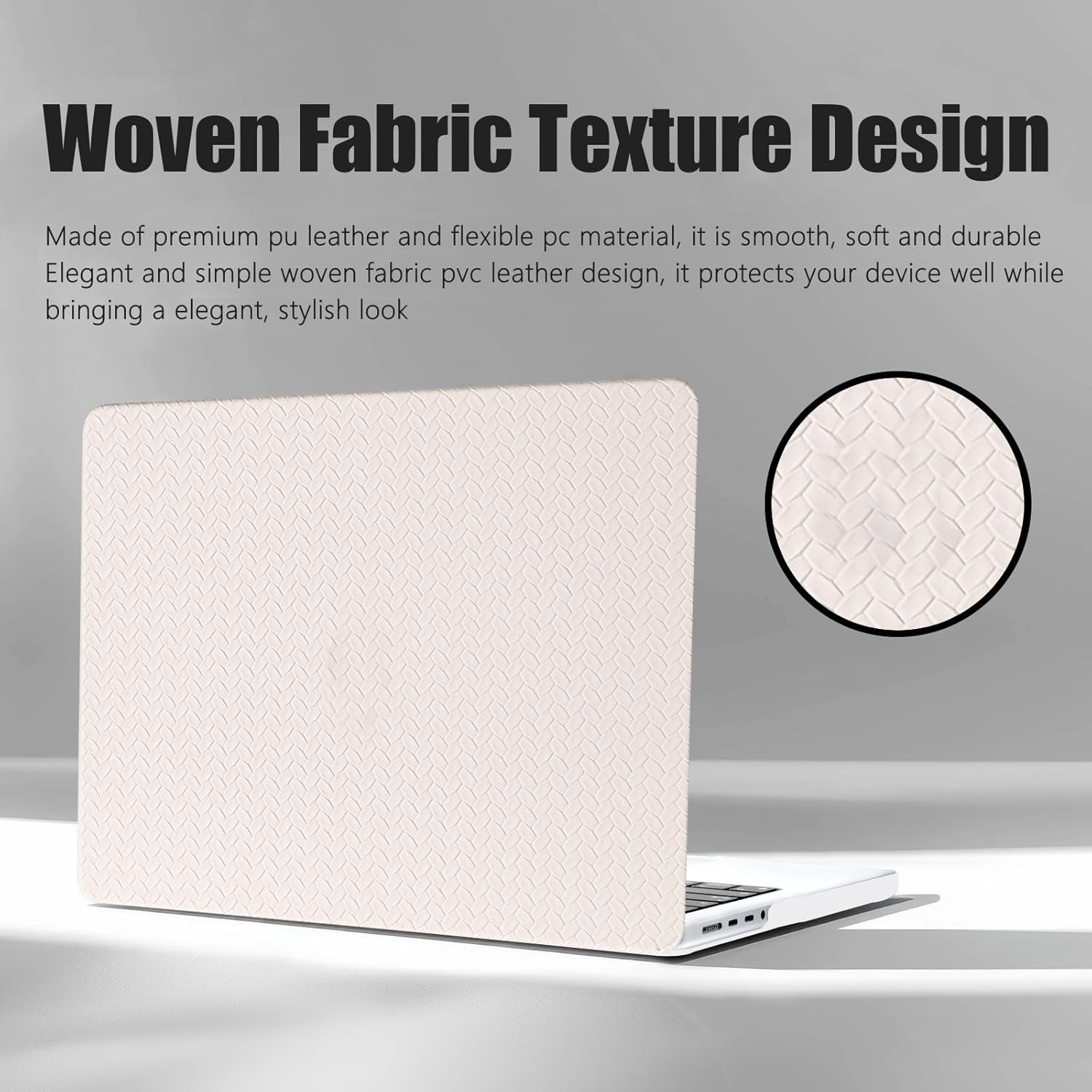 DTangLsm Compatible for MacBook Air 13.6 inch Case 2022-2024 2025 M4 A3240 M3 A3113 M2 A2681, Woven Fabric Textured Cream Leather Hard Shell Case&Keyboard Cover for MacBook Air M4 13 inch, Beige Woven - Image 3