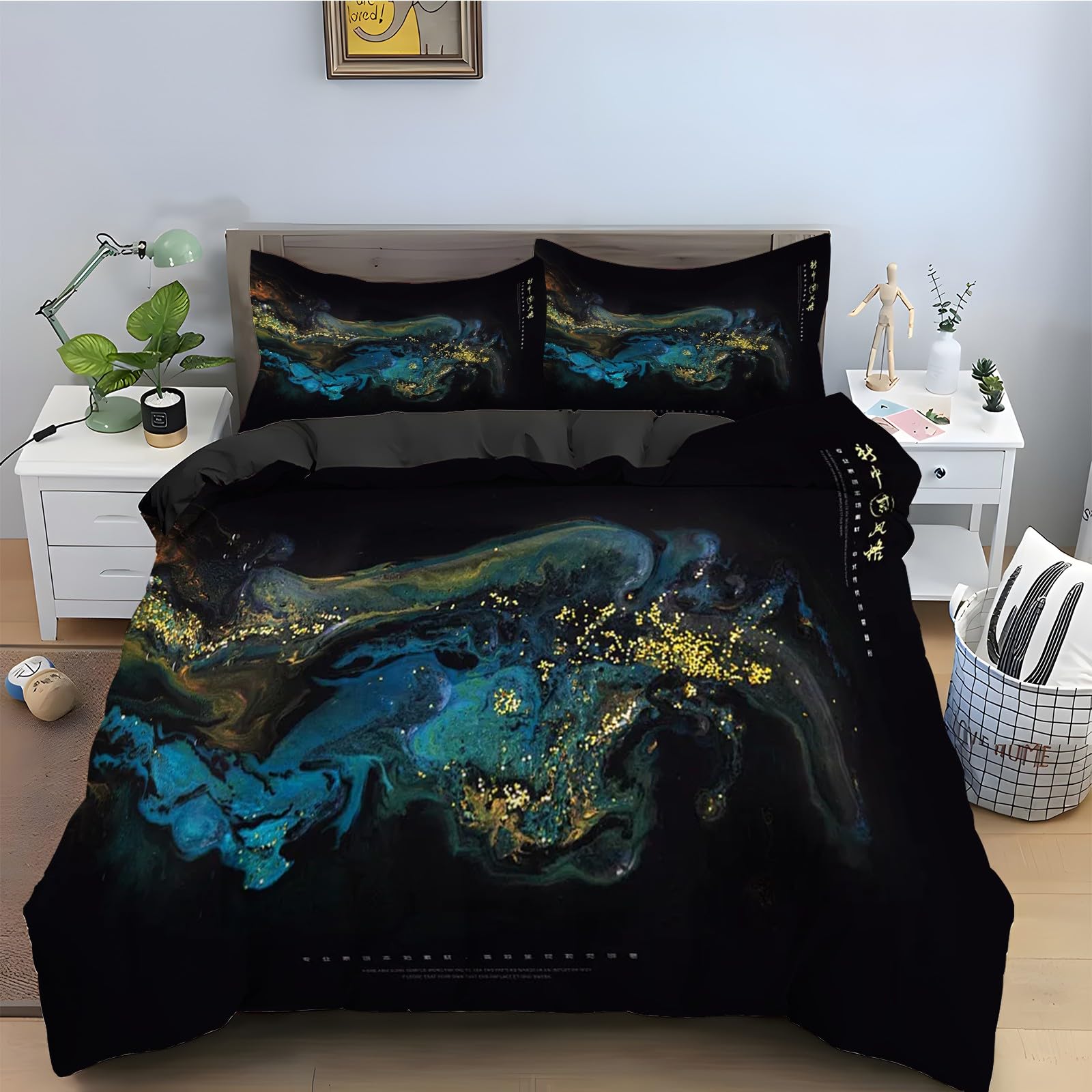 Ensemble de literie 3 pièces marbre pour une chambre d'amis style chinois relaxante