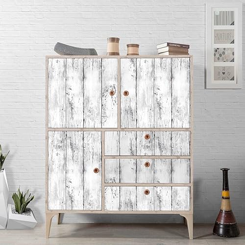 Miniatura 6 de Papel tapiz de madera blanca y gris, papel de contacto Shiplap de 17.7 x 196.8 pulgadas, papel tapiz de tablones de madera blanca, despegar y pegar