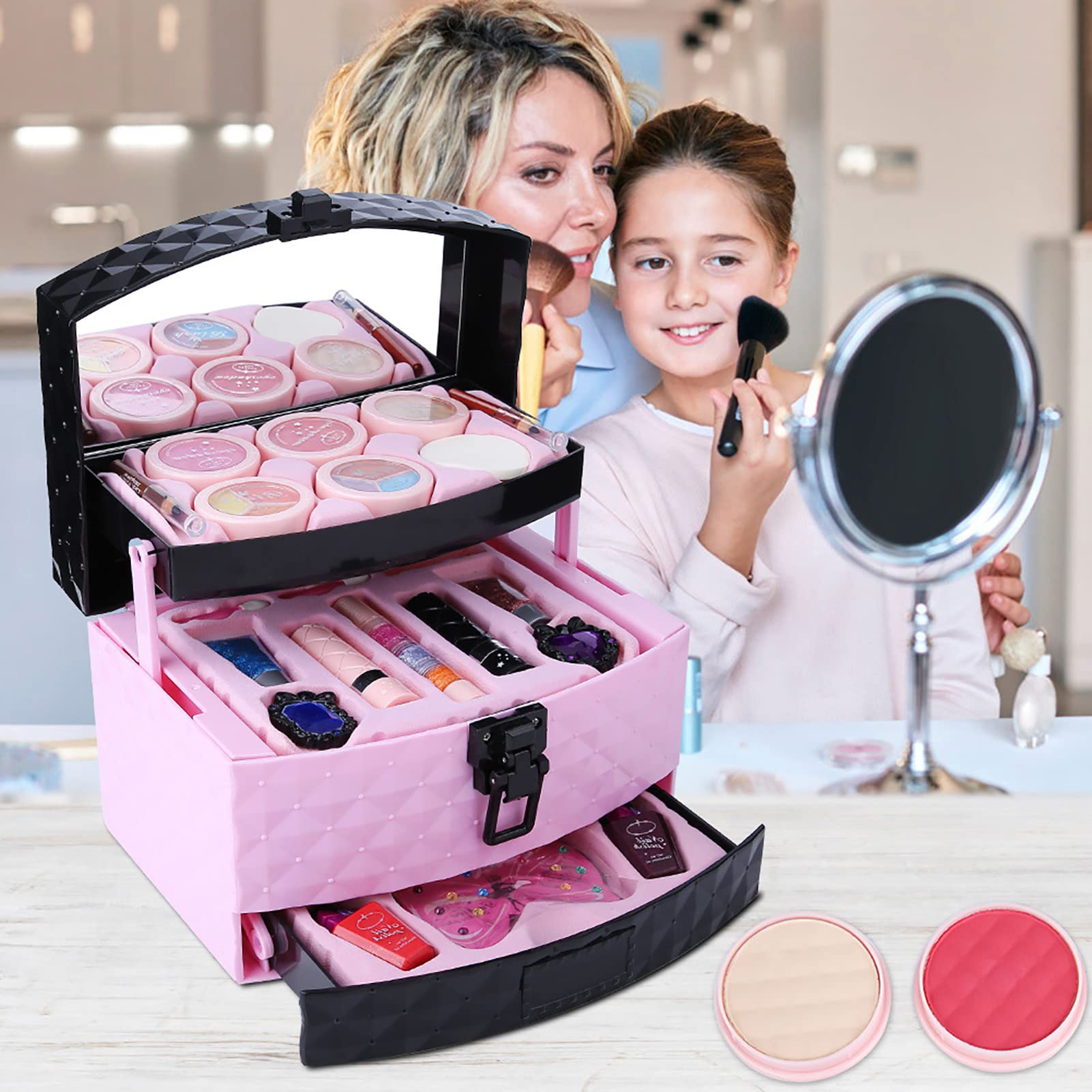 Hidyliu Custodia per Trucchi per Bambini con Fard e Ombretti, Giocattoli Cosmetici Non Tossici per Ragazze, Perfetti per Vestire le Principesse