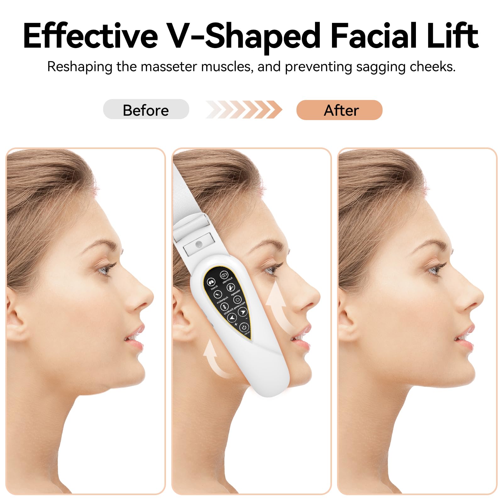 V-Face Shaping Massager Electric, EMS Facelifting Dispositivo 5 Modos 5 Niveles de Intensidad Azul Lámpara de Luz Roja Masajeador Facial Masajeador Facial V Shape Face Doppelkinn Reductor con Mando
