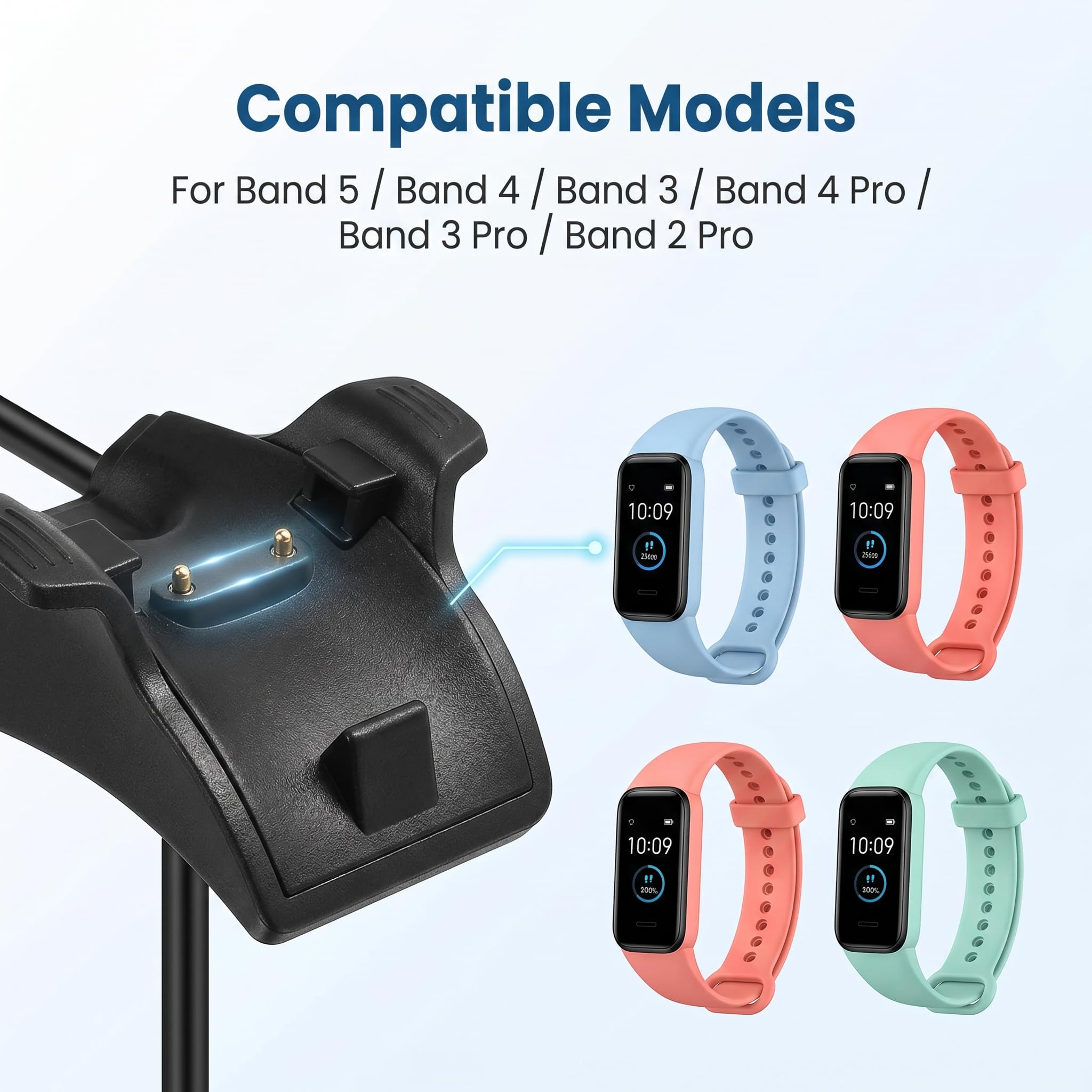 2 Stück Ladekabel Kompatibel mit Honor Band 5, 4, 3 und Huawei Band 4 Pro, 3 Pro, 2 Pro, Ladegerät Ersatz für Fitness Tracker, Tragbares Smartband Ladegerät mit Schutzchip und Kabel für Büro Reise