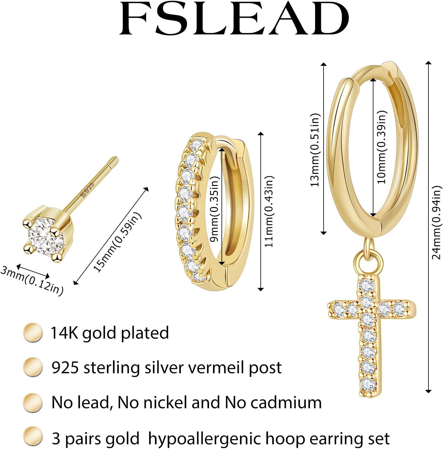 Gold Earring Set for Women Sterling Silver Earring Stacks Trendy CZ Huggie Cross Hoop Star Moon Earrings Stack - Image 3