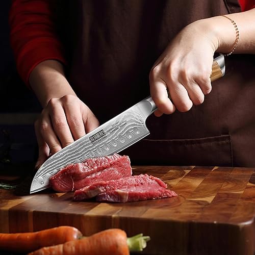 Miniatura 6 de HOSHANHO Damascus Santoku Knife 7 Inch, Professional Japanese Damascus Super Steel Kitchen Knife, Cooking Knife with Durable Ergonomic Olive Wood