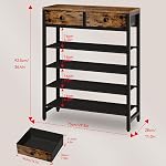 IBUYKE 5 Tier Shoe Rack, Metal Shoe Storage Organizer with 2 Drawers, Shoe Storage Rack for 12-16 Pairs of Shoes, Modern Shoe Stand with Fabric Shelf for Entryway Closet Bedroom, Rustic Brown TXJ040H